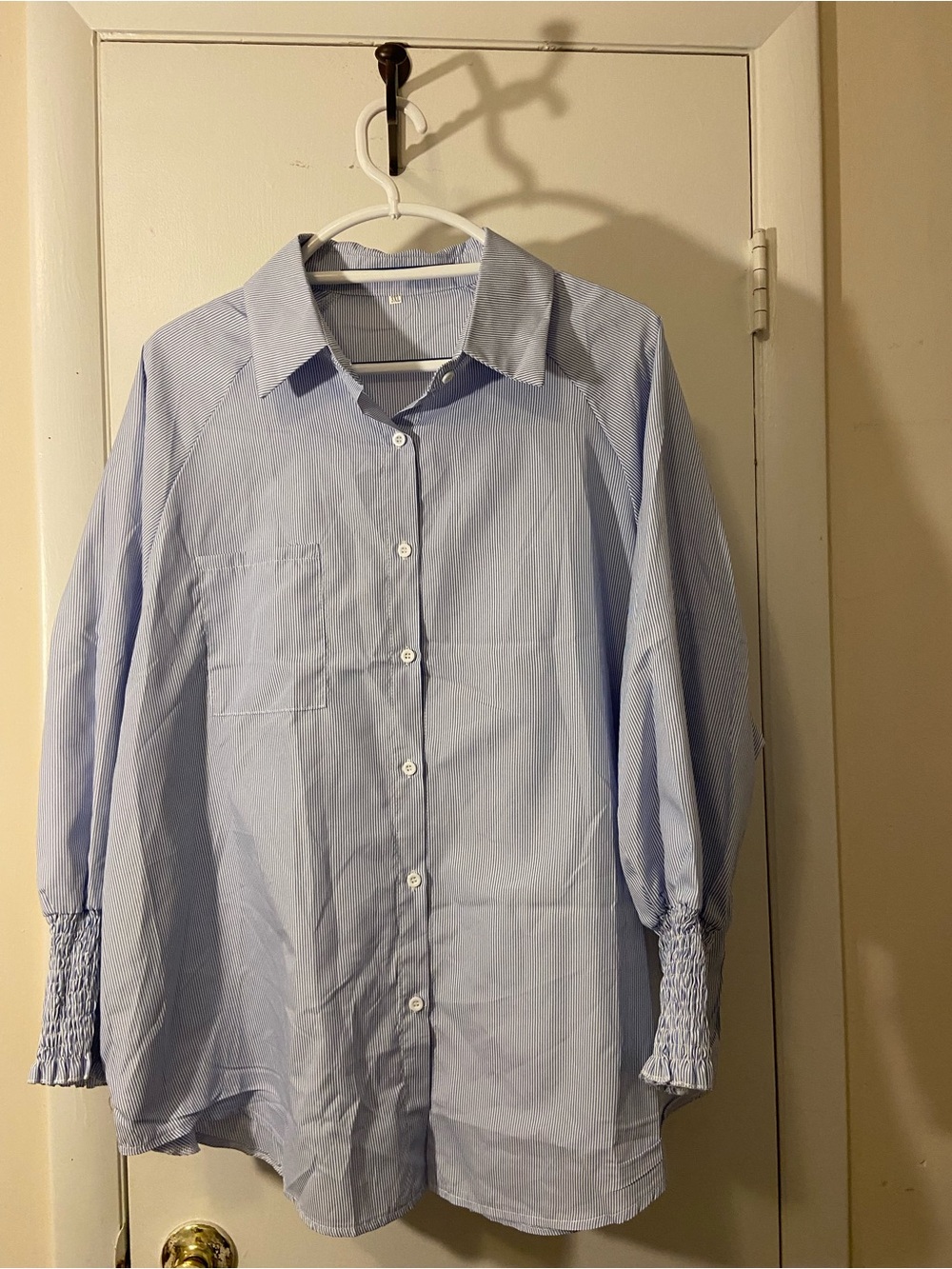 Light Blue Men's Button-Up Shirt with Smocked Cuffs